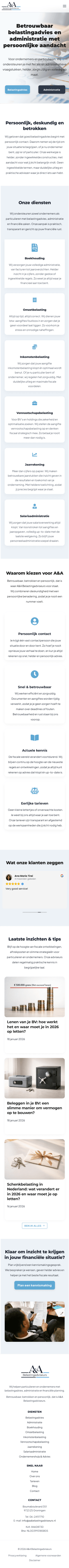 A&A Belastingadviseurs mobiele weergave