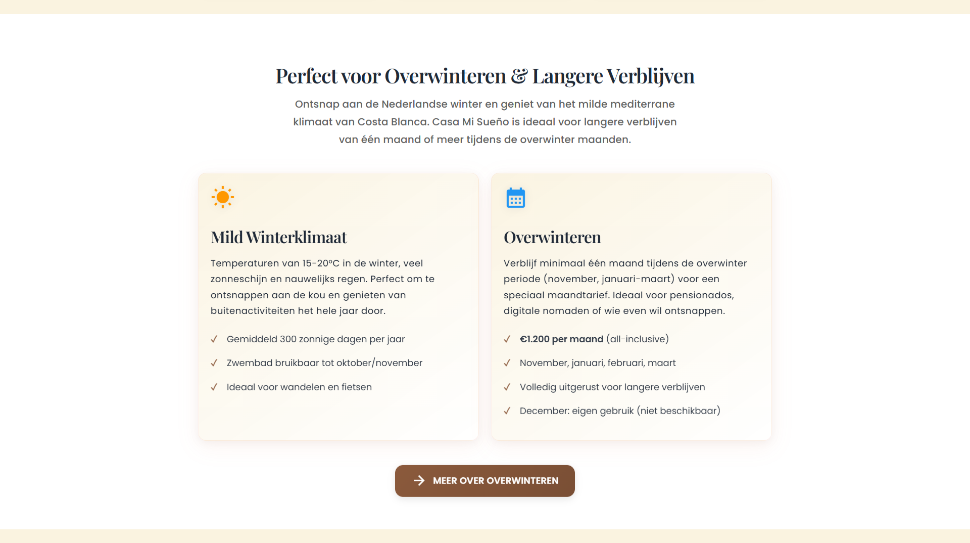 Casa Mi Sueño overwinteren sectie