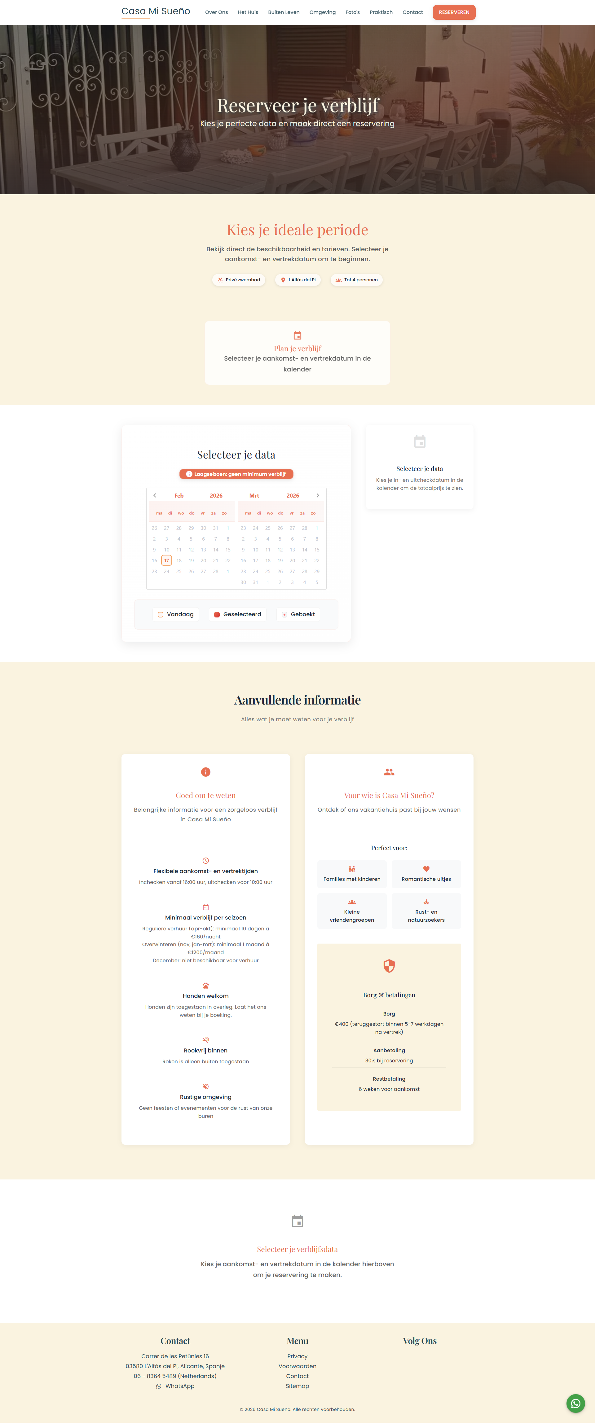 Casa Mi Sueño reserveren pagina